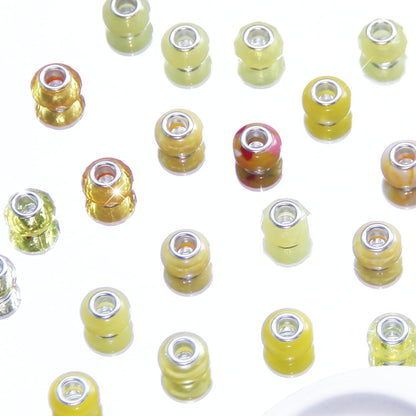 100 Pcs Large Hole Beads Spacer Bead Yellow Assorted European Craft Big Beads Large Hole Lampwork Murano Fairy Wand Garden Bead for DIY Pens Charms Bracelet Necklace Keychain Jewelry Making Supplies