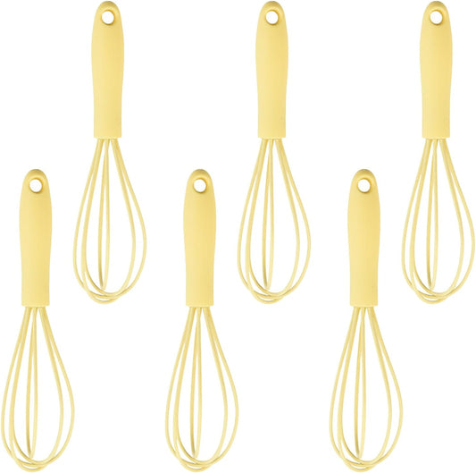 6Pcs Silicone Whisk, Mini Whisk Set, Small Whisks For Cooking, Hand Milk Frothers, For Non-Stick Cookware,Egg Beater Perfect For Blending,Whisking,Beating,Frothing & Stirring (Yellow)