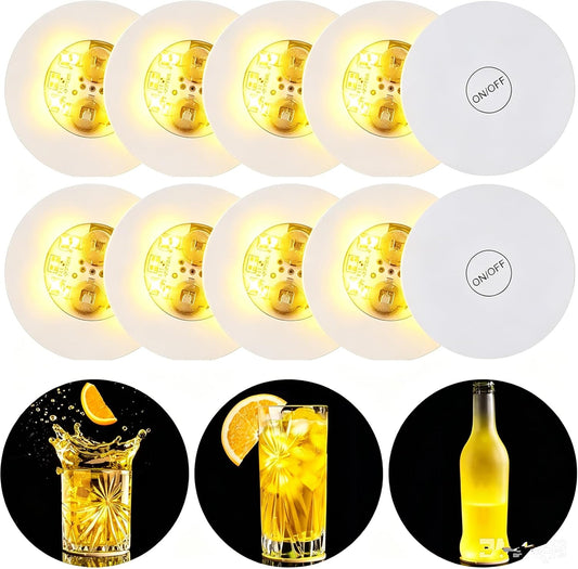 LED Coaster, 10 Pack LED Light Up Coasters LED Sticker Lights, LED Bottle Lights Cup Holder Lights for Wine Liquor Bottle, Party, Bar Coaster ﻿ (Yellow)