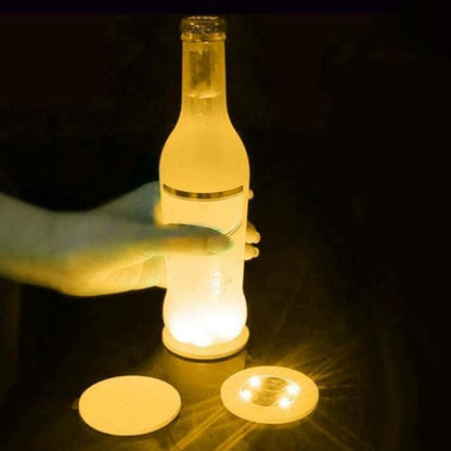 LED Coaster, 10 Pack LED Light Up Coasters LED Sticker Lights, LED Bottle Lights Cup Holder Lights for Wine Liquor Bottle, Party, Bar Coaster ﻿ (Yellow)