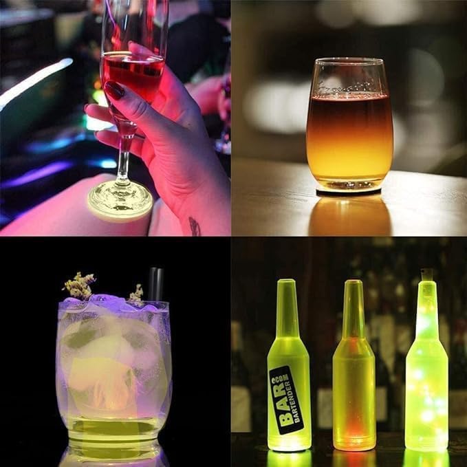 LED Coaster, 10 Pack LED Light Up Coasters LED Sticker Lights, LED Bottle Lights Cup Holder Lights for Wine Liquor Bottle, Party, Bar Coaster ﻿ (Yellow)