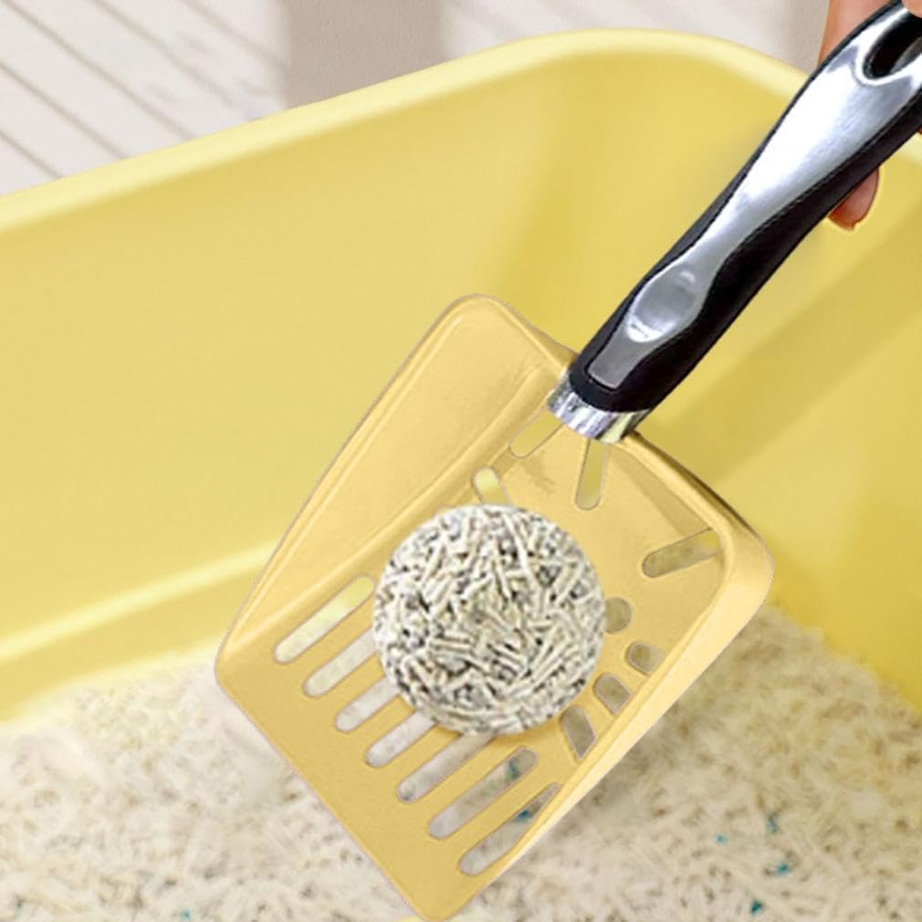 Cat Litter Box Shovel, Aluminum Alloy Sifter, Kitty Metal Scooper, Deep Shovel Long Handle, Metal Medium Cat Litter Scoop Sturdy Mesh Scooper, Easy to Clean Suitable for Cat Litter Box (Yellow)