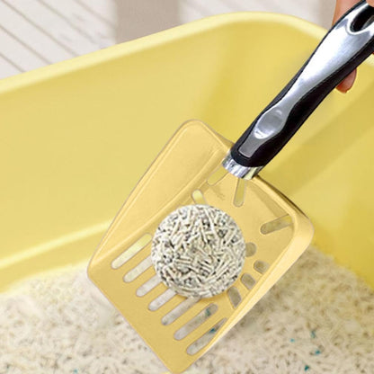 Cat Litter Box Shovel, Aluminum Alloy Sifter, Kitty Metal Scooper, Deep Shovel Long Handle, Metal Medium Cat Litter Scoop Sturdy Mesh Scooper, Easy to Clean Suitable for Cat Litter Box (Yellow)