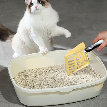 Cat Litter Box Shovel, Aluminum Alloy Sifter, Kitty Metal Scooper, Deep Shovel Long Handle, Metal Medium Cat Litter Scoop Sturdy Mesh Scooper, Easy to Clean Suitable for Cat Litter Box (Yellow)