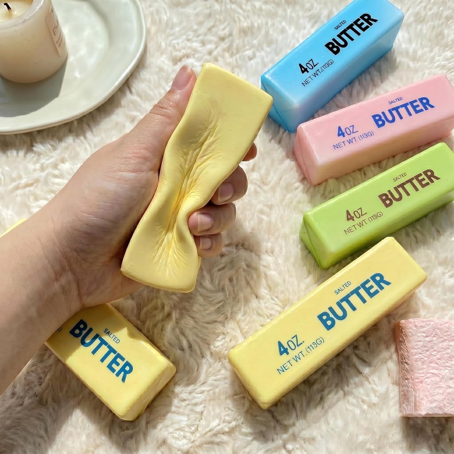 Butter Squishy Fidget Toys, Slow Rising Squishy Stress Relief Fidget Toys for Adults, Squishy Butter Slow Rebound Stretchy Sensory Toy Gifts for Anxiety Relief Party Favors Office School Home, 4pc