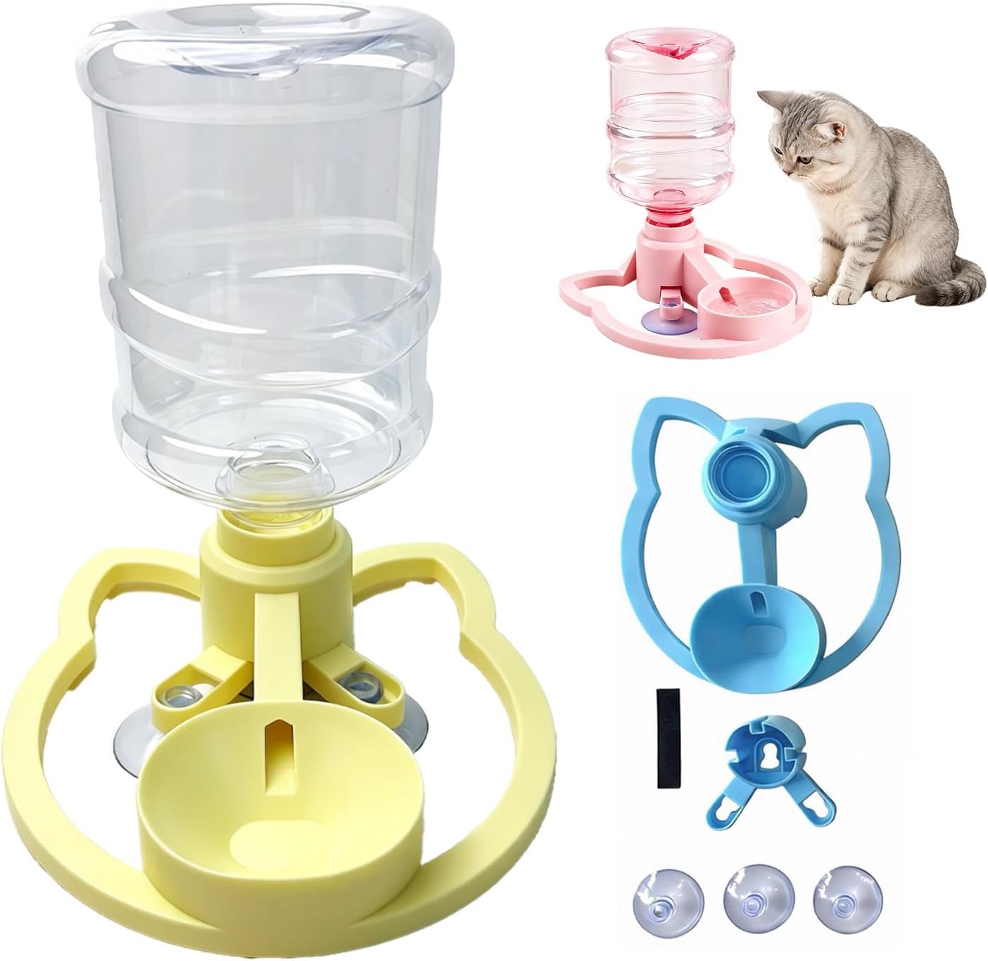 Water Dispenser Stand for Cats and Dogs, Gravity Fed Water Dispenser Stand with Automatic Refill Bowl, Elevated Spill Proof Pet Water Bowl with Bottle Holder for Small Pets，Yellow