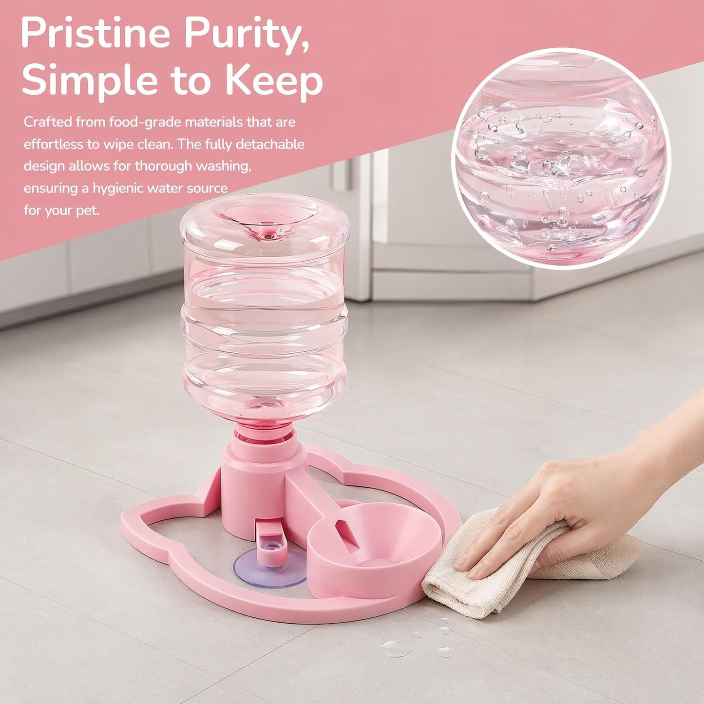 Water Dispenser Stand for Cats and Dogs, Gravity Fed Water Dispenser Stand with Automatic Refill Bowl, Elevated Spill Proof Pet Water Bowl with Bottle Holder for Small Pets，Yellow