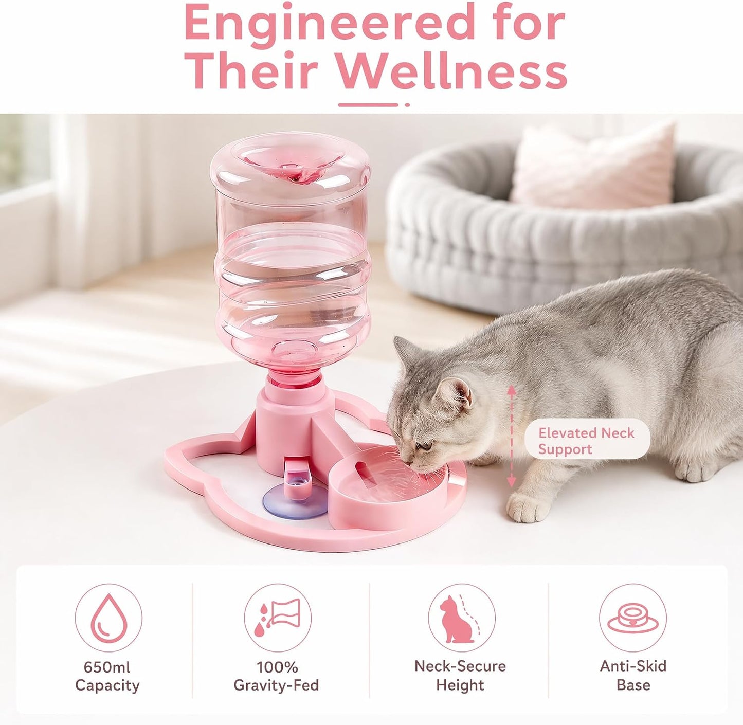 Water Dispenser Stand for Cats and Dogs, Gravity Fed Water Dispenser Stand with Automatic Refill Bowl, Elevated Spill Proof Pet Water Bowl with Bottle Holder for Small Pets，Yellow