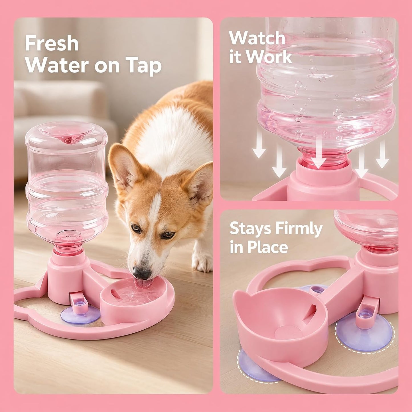 Water Dispenser Stand for Cats and Dogs, Gravity Fed Water Dispenser Stand with Automatic Refill Bowl, Elevated Spill Proof Pet Water Bowl with Bottle Holder for Small Pets，Yellow