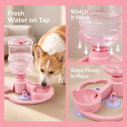 Water Dispenser Stand for Cats and Dogs, Gravity Fed Water Dispenser Stand with Automatic Refill Bowl, Elevated Spill Proof Pet Water Bowl with Bottle Holder for Small Pets，Yellow