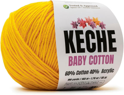 Baby Cotton, 60% Cotton 40% Acrylic Yarn, Soft Cotton Yarn for Crochet and Knitting, Amigurumi Yarn 1 Skein/Ball 1.76 Oz (50g) / 180 Yrds (165m) - Yellow
