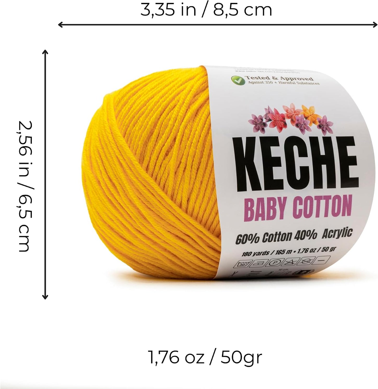 Baby Cotton, 60% Cotton 40% Acrylic Yarn, Soft Cotton Yarn for Crochet and Knitting, Amigurumi Yarn 1 Skein/Ball 1.76 Oz (50g) / 180 Yrds (165m) - Yellow