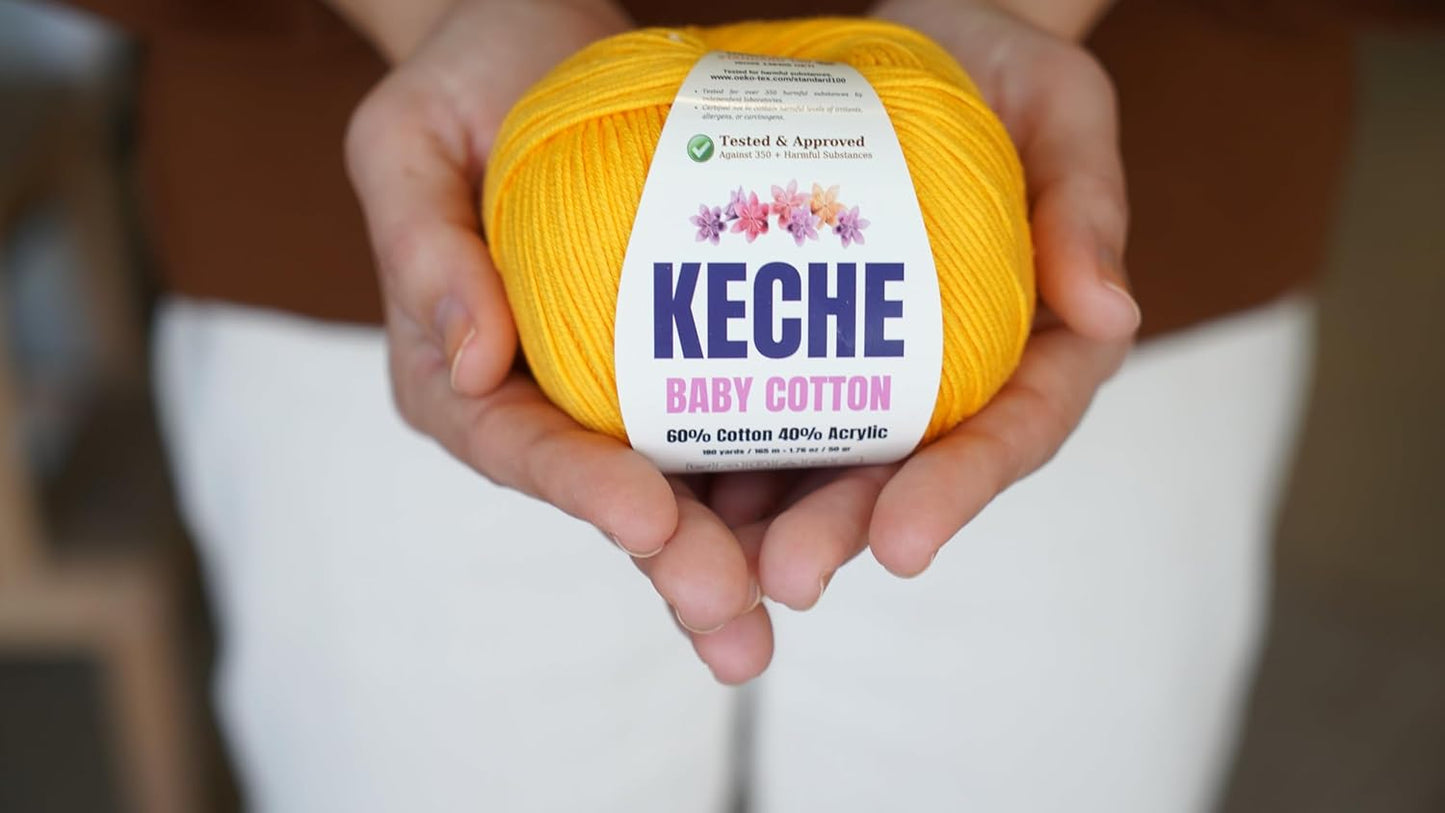 Baby Cotton, 60% Cotton 40% Acrylic Yarn, Soft Cotton Yarn for Crochet and Knitting, Amigurumi Yarn 1 Skein/Ball 1.76 Oz (50g) / 180 Yrds (165m) - Yellow