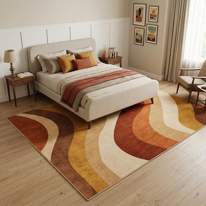 5x7 Modern Wavy Striped Area Rug for Living Room,Rust Orange & Mustard Yellow Gradient Wave Pattern Non-Slip Washable Backing Bedroom
