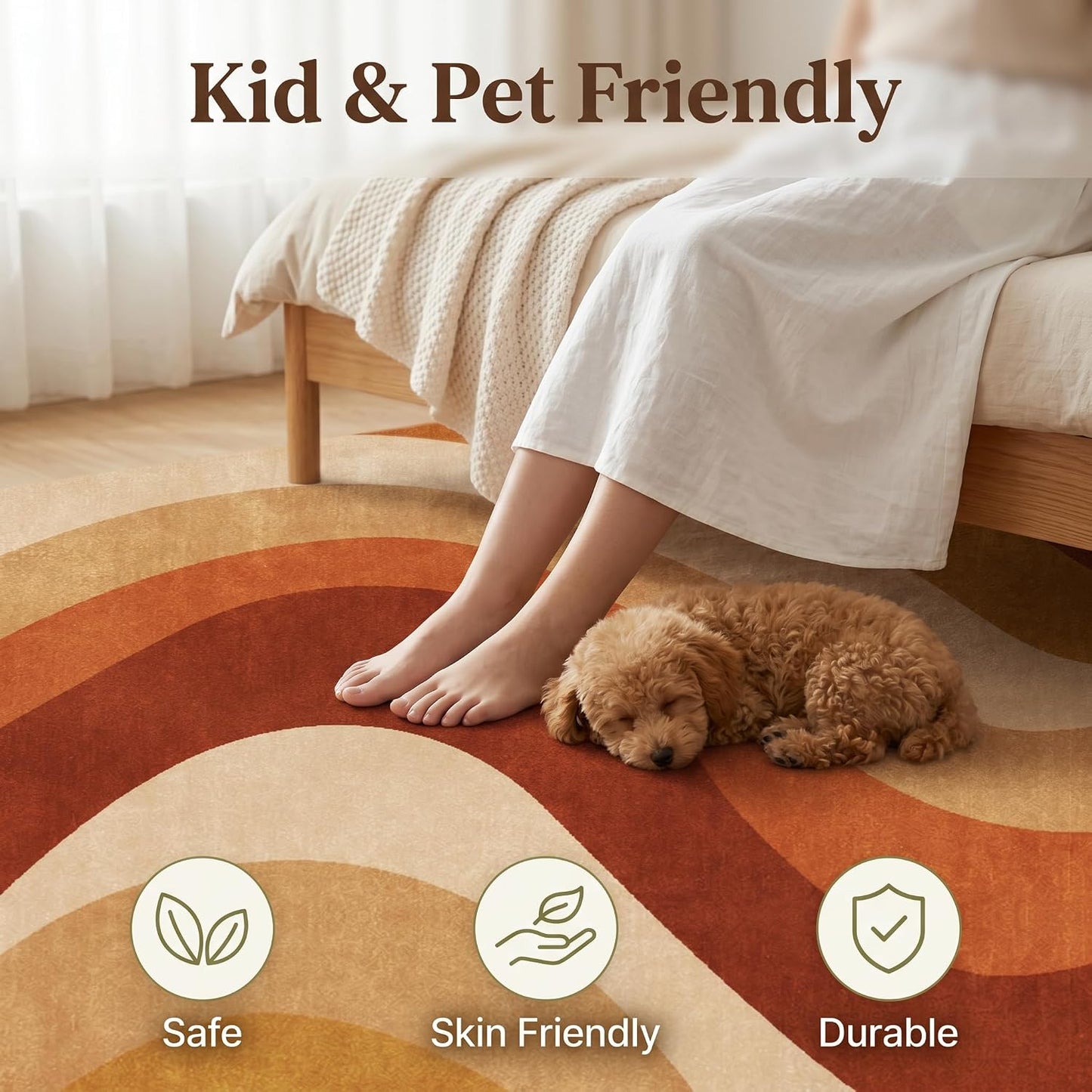 5x7 Modern Wavy Striped Area Rug for Living Room,Rust Orange & Mustard Yellow Gradient Wave Pattern Non-Slip Washable Backing Bedroom