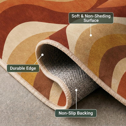 5x7 Modern Wavy Striped Area Rug for Living Room,Rust Orange & Mustard Yellow Gradient Wave Pattern Non-Slip Washable Backing Bedroom