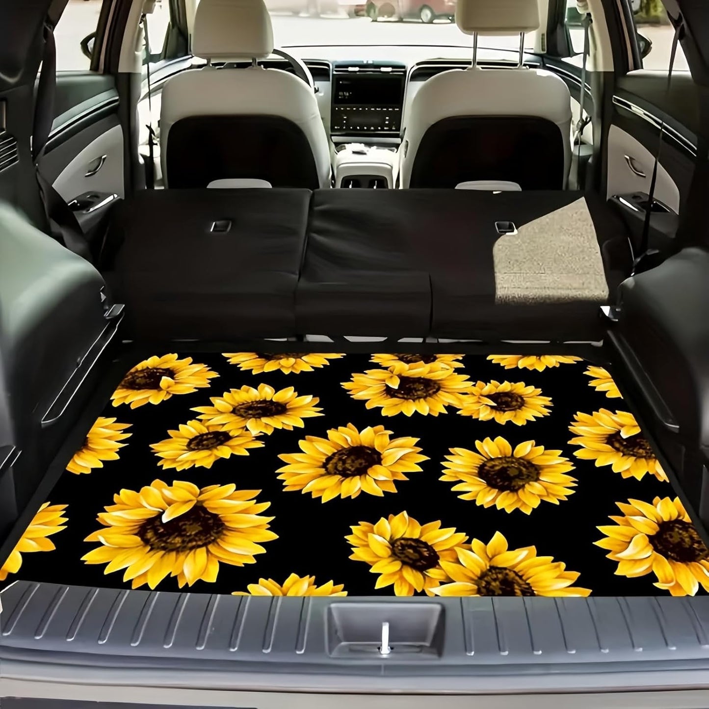 Universal Car Trunk Mat 29" x 39", All Weather Trunk Protection Cargo Liner, Durable Cargo Mat Rear Trunk Liner, Vehicle Interior Accessories Suitable for Most Car (Yellow Sunflower, 29" x 39")