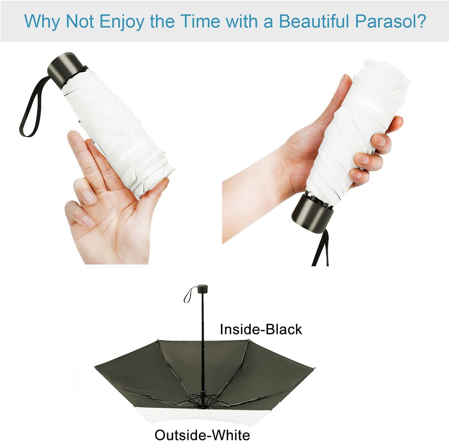 Mini Travel Umbrella, Portable Lightweight Compact Parasol with 95% UV Protection for Sun & Rain