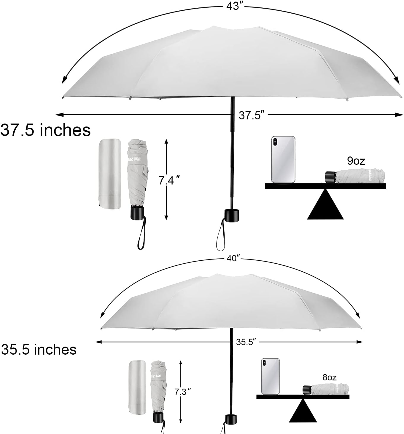 Mini Travel Umbrella, Portable Lightweight Compact Parasol with 95% UV Protection for Sun & Rain