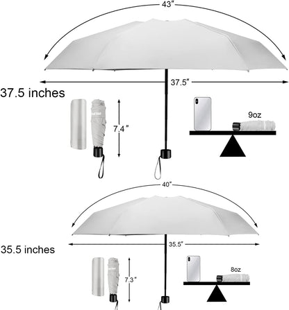 Mini Travel Umbrella, Portable Lightweight Compact Parasol with 95% UV Protection for Sun & Rain