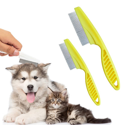 Multifunctional Pet Comb Tear Stain Removal Comb, 2024 New Pet Grooming Brush Fine-Tooth Stainless Grooming Kit for Small Dogs Puppies (Yellow)