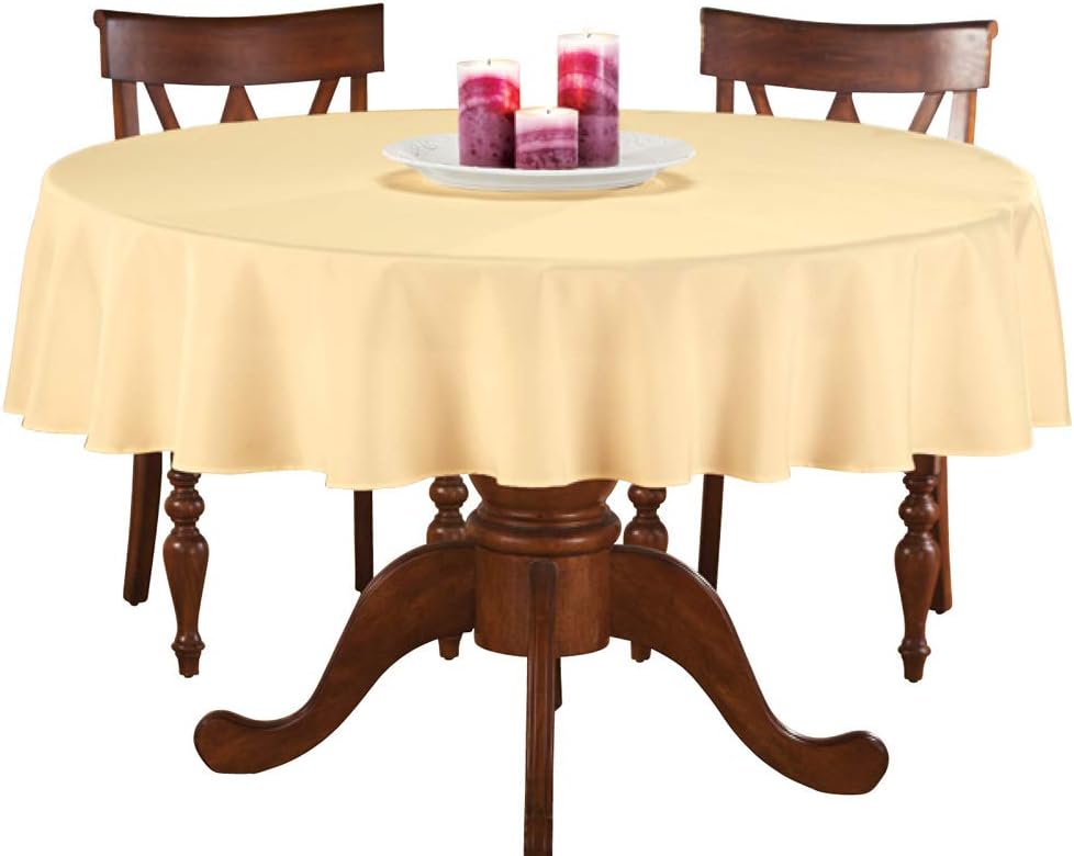 70 Inch Round Solid Colored Tablecloth, 100% Durable Polyester, Yellow
