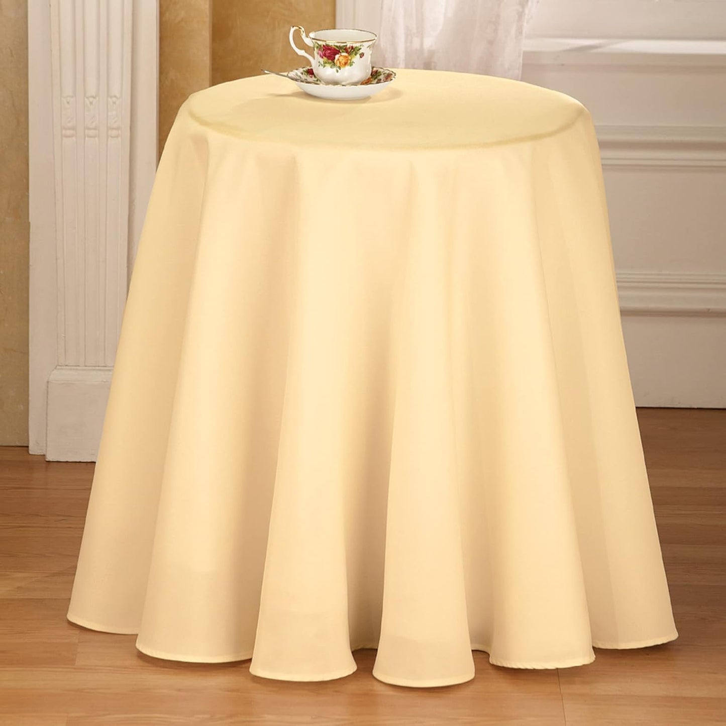 70 Inch Round Solid Colored Tablecloth, 100% Durable Polyester, Yellow