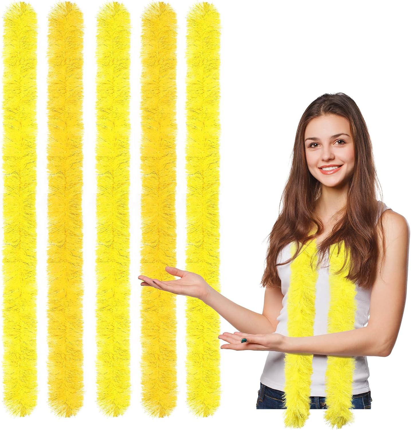 5pcs Feather Boa - Yellow and Golden Yellow 5 Ft Artificial Fluffy Boas Bulk for Wedding Birthday Tea Party Christmas Costume Decor