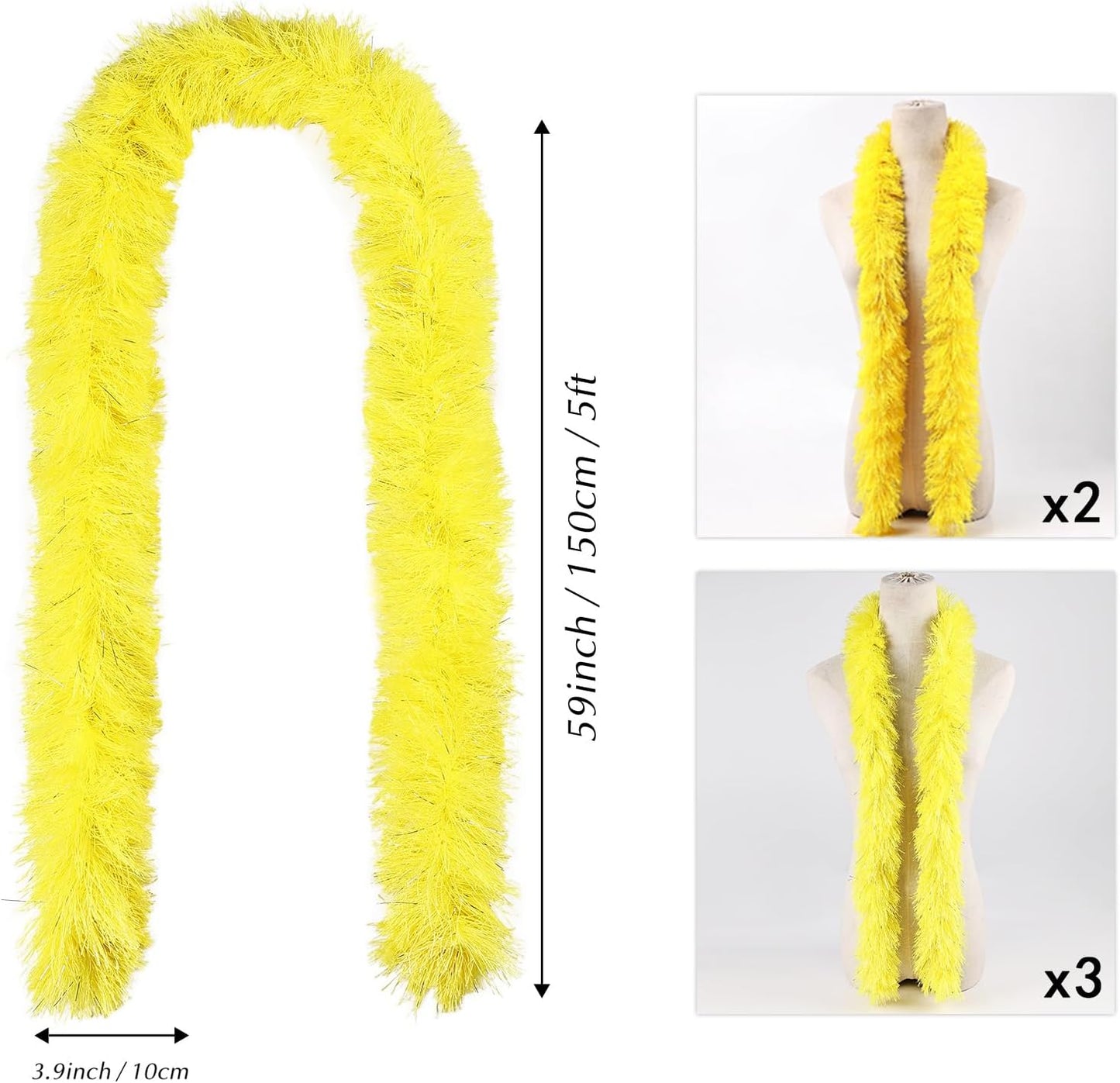 5pcs Feather Boa - Yellow and Golden Yellow 5 Ft Artificial Fluffy Boas Bulk for Wedding Birthday Tea Party Christmas Costume Decor
