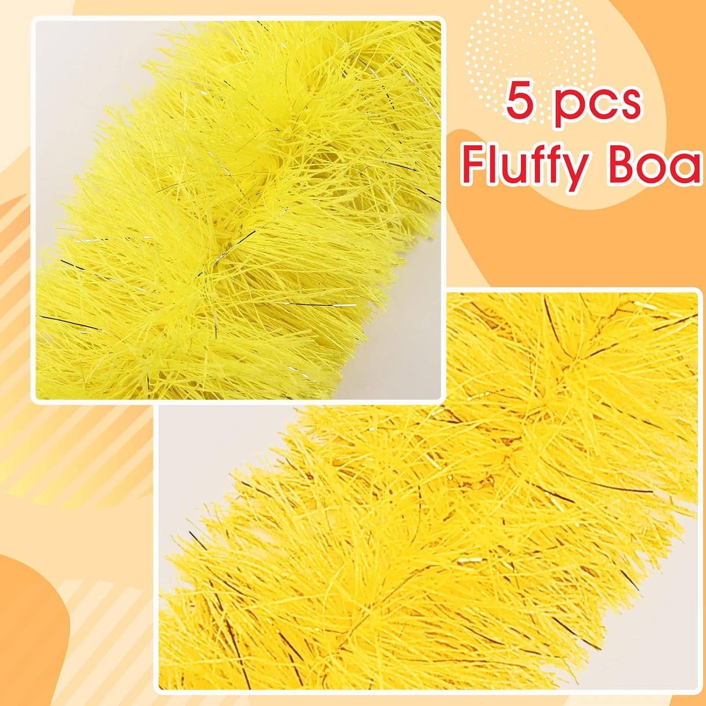 5pcs Feather Boa - Yellow and Golden Yellow 5 Ft Artificial Fluffy Boas Bulk for Wedding Birthday Tea Party Christmas Costume Decor