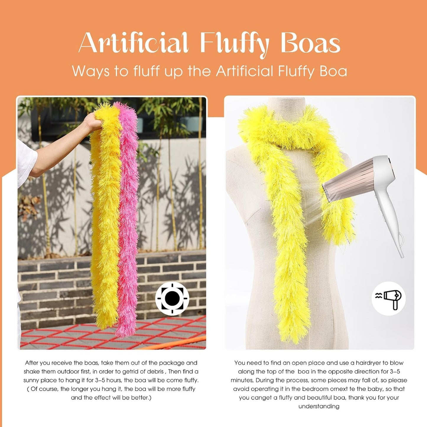 5pcs Feather Boa - Yellow and Golden Yellow 5 Ft Artificial Fluffy Boas Bulk for Wedding Birthday Tea Party Christmas Costume Decor