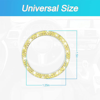 Car Bling Crystal Rhinestone Engine Start Ring Decals, 2 Pack Car Push Start Button Cover/Sticker, Key Ignition Knob Bling Ring, Sparkling Car Interior Accessories for Women (Double Yellow)
