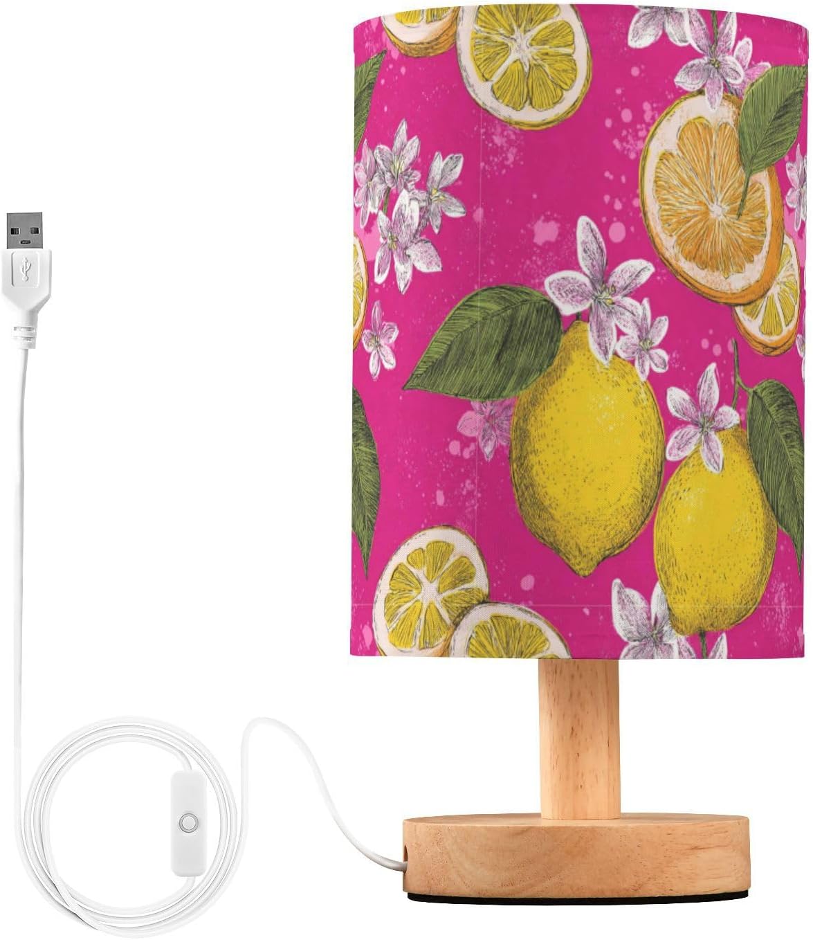 Bedside Table Lamp Lemon Yellow Citrus Fruits (43) Kids Nightstand Lamp Night Light Fabric Shade for Bedroom Living Room Home Office