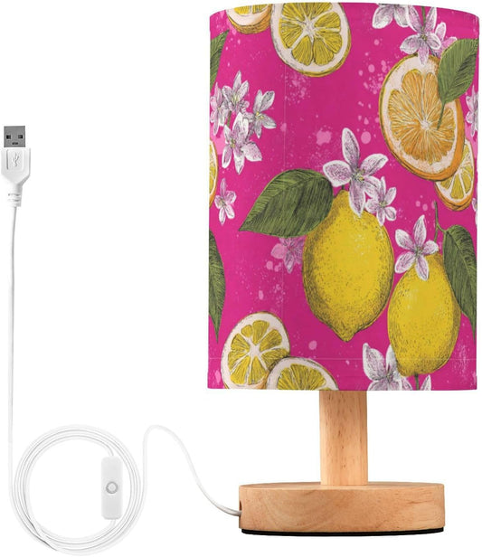 Bedside Table Lamp Lemon Yellow Citrus Fruits (43) Kids Nightstand Lamp Night Light Fabric Shade for Bedroom Living Room Home Office