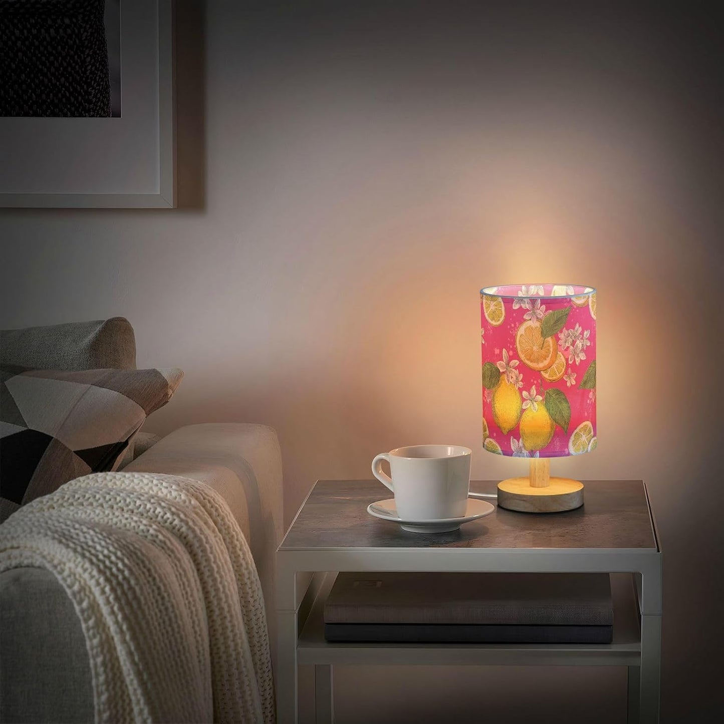 Bedside Table Lamp Lemon Yellow Citrus Fruits (43) Kids Nightstand Lamp Night Light Fabric Shade for Bedroom Living Room Home Office
