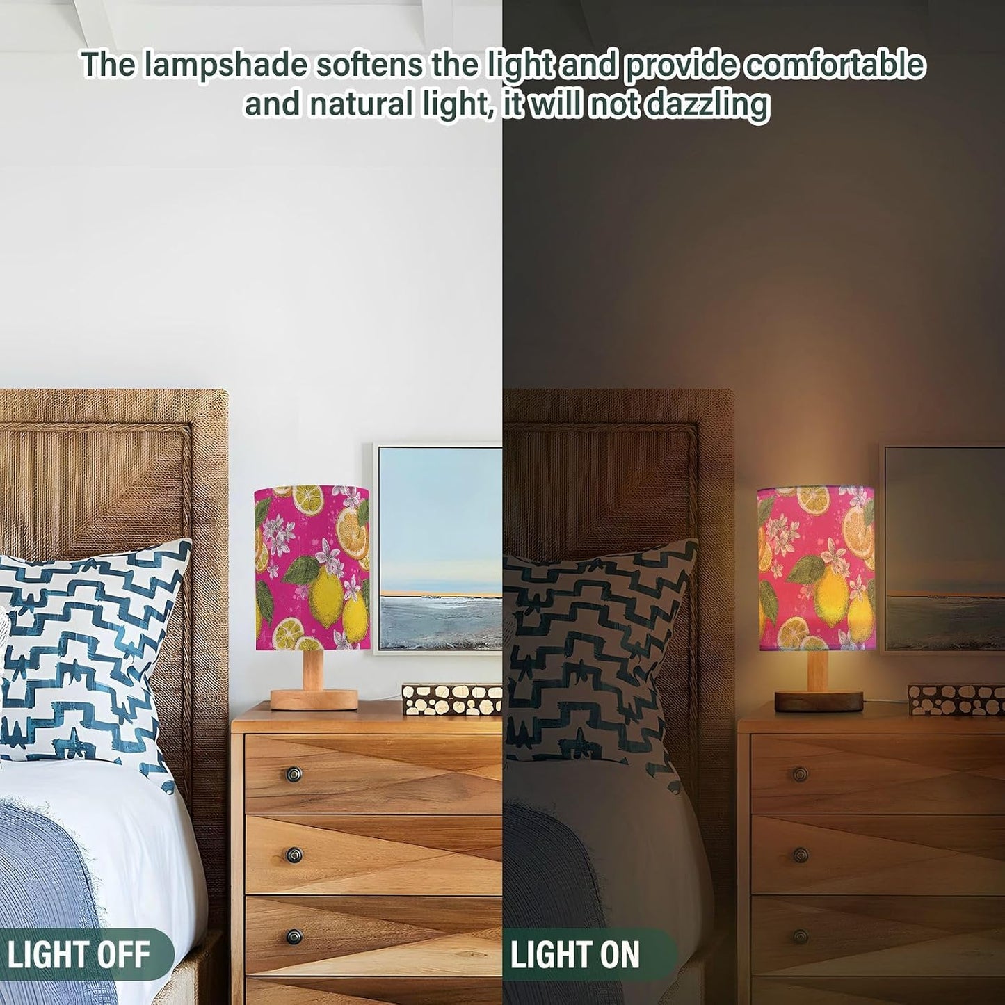 Bedside Table Lamp Lemon Yellow Citrus Fruits (43) Kids Nightstand Lamp Night Light Fabric Shade for Bedroom Living Room Home Office