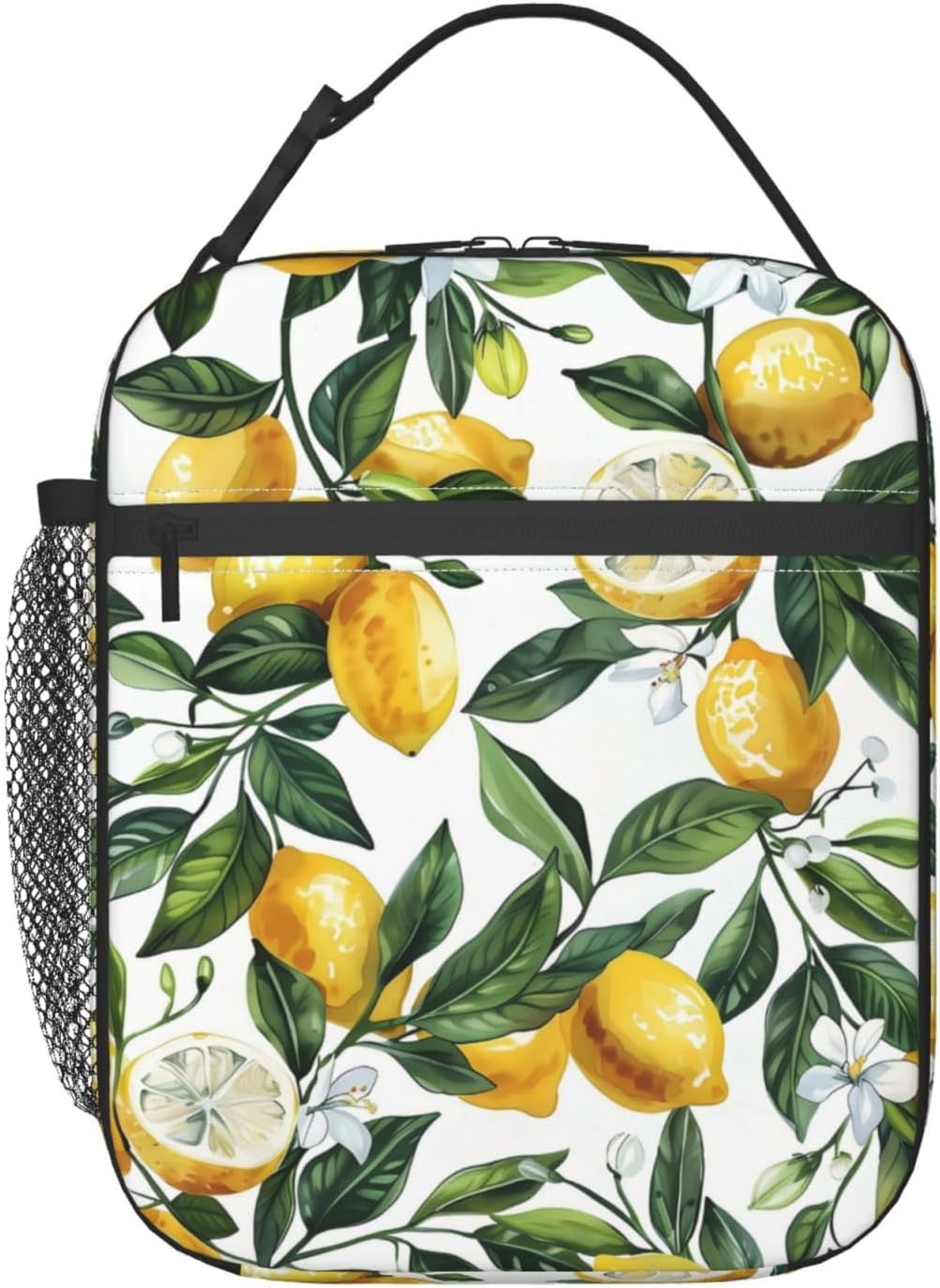 Reusable Yellow Lemon Lunch Box for Kids Girls Boys Women Adult, Insulated Fruit Lunch Bag,Polyester Cooler Green Leaves Handbags Case for School Picnic Work Travel Beach or Hiking