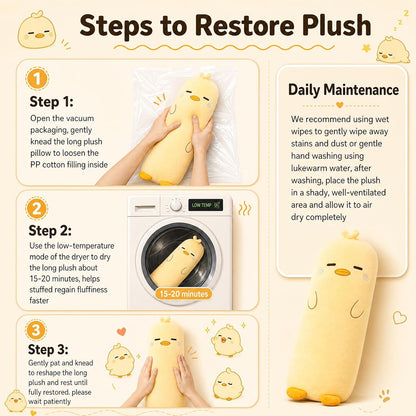 Long Plush Pillow, Yellow Duck 39 Inch, Cute Body Stuffed Animals | 27/33/39 Inch, Soft Cuddle Bedroom Pillow, Kawaii Home Decor Toy Plushies, Comfort Gifts for Kids Adults