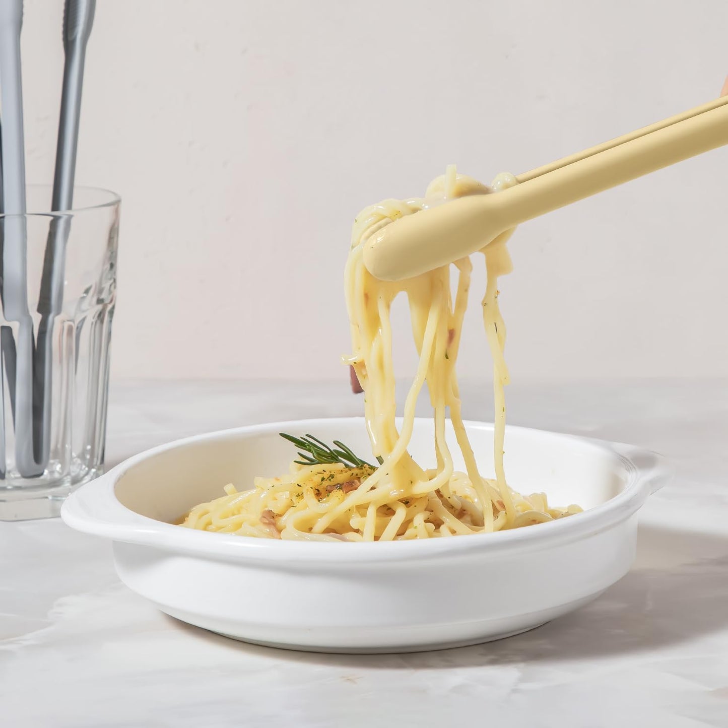 Silicone Cooking Kitchen Tongs, Anti-Slip,Non-Scratch Serving Tongs 9.25 Inches - Yellow Butter
