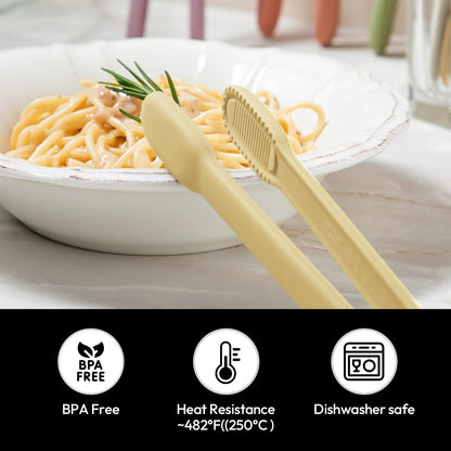 Silicone Cooking Kitchen Tongs, Anti-Slip,Non-Scratch Serving Tongs 9.25 Inches - Yellow Butter