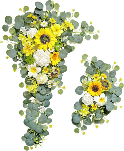Wedding Arch Flowers Kit,Artificial Flower Arch Decor,2pcs Artificial Flower Arrangement for Wedding Decor Reception Backdrop Floral Decorations (Yellow&Sunflower)