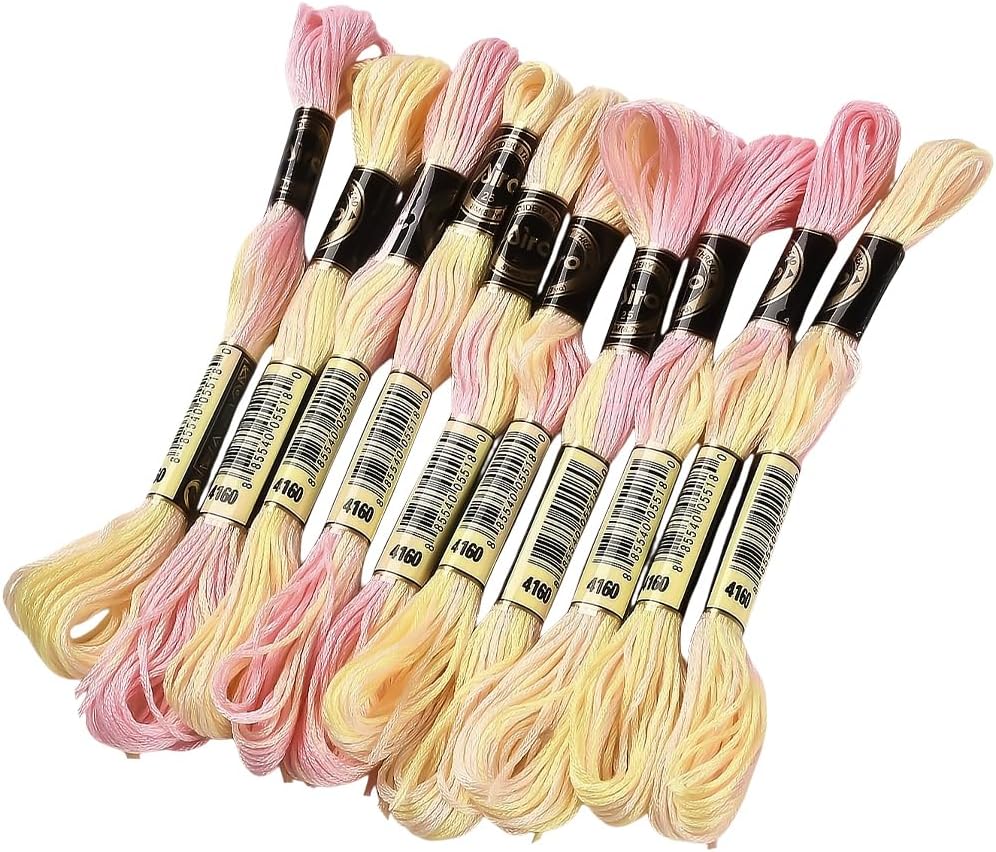 10 Skeins 6 Strands Yellow Cross Stitch Thread Variegated Gradient Embroidery Floss Needlepoint Friendship Bracelet String Yarn Threads Bulk for Hand Sewing Bracelets Needlecraft Stitching
