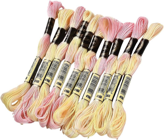 10 Skeins 6 Strands Yellow Cross Stitch Thread Variegated Gradient Embroidery Floss Needlepoint Friendship Bracelet String Yarn Threads Bulk for Hand Sewing Bracelets Needlecraft Stitching