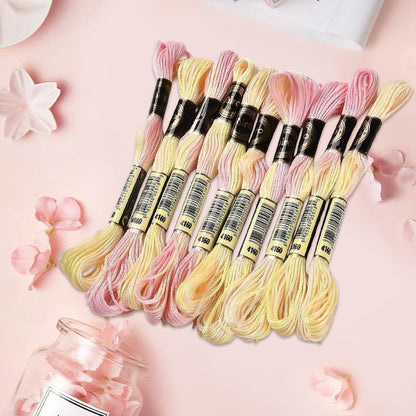 10 Skeins 6 Strands Yellow Cross Stitch Thread Variegated Gradient Embroidery Floss Needlepoint Friendship Bracelet String Yarn Threads Bulk for Hand Sewing Bracelets Needlecraft Stitching