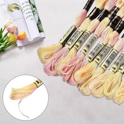 10 Skeins 6 Strands Yellow Cross Stitch Thread Variegated Gradient Embroidery Floss Needlepoint Friendship Bracelet String Yarn Threads Bulk for Hand Sewing Bracelets Needlecraft Stitching