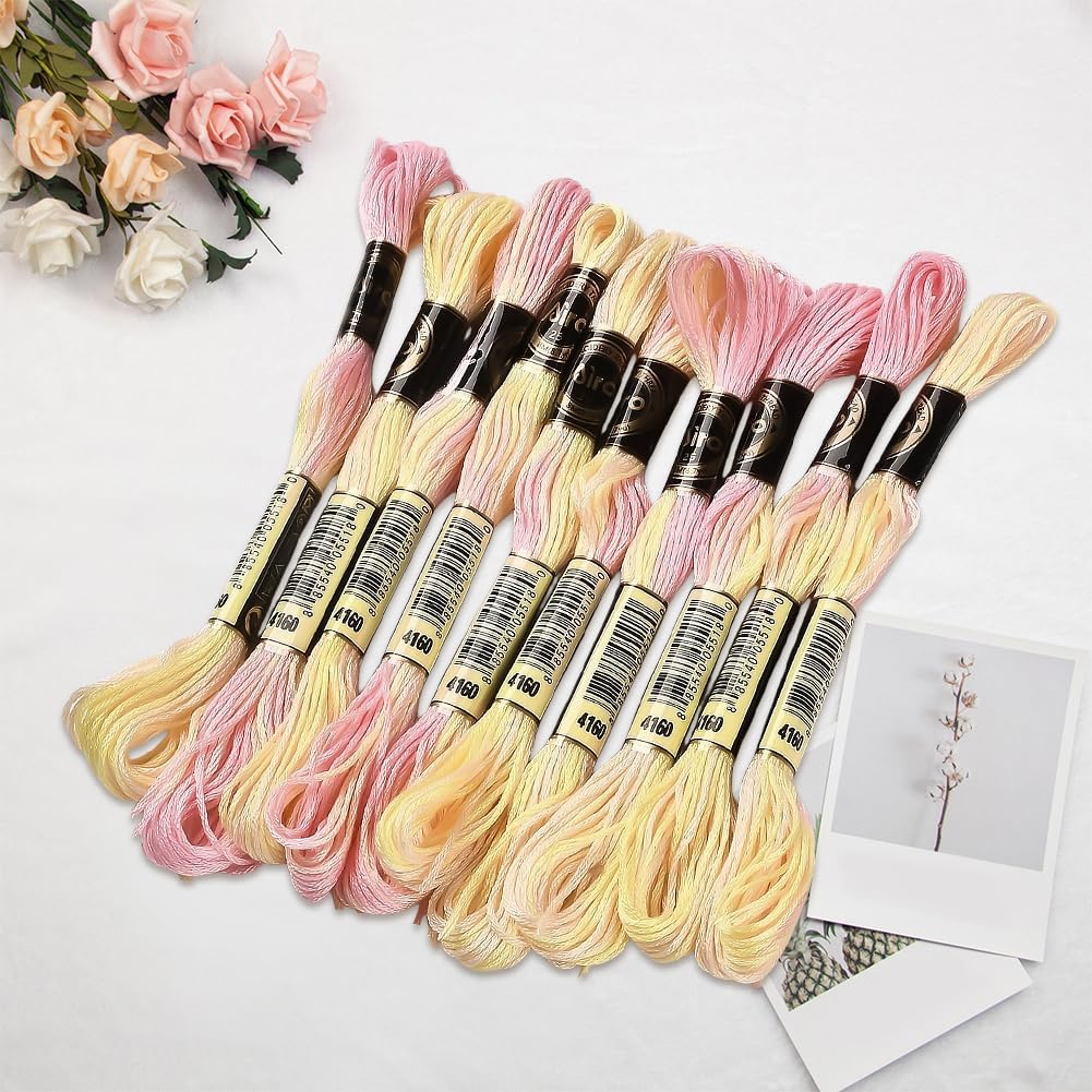 10 Skeins 6 Strands Yellow Cross Stitch Thread Variegated Gradient Embroidery Floss Needlepoint Friendship Bracelet String Yarn Threads Bulk for Hand Sewing Bracelets Needlecraft Stitching