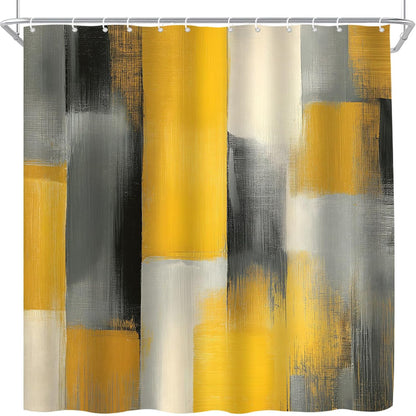 Yellow Black Gray Abstract Art Polyester Shower Curtain, 70Wx70H | Modern Minimalist, Polyester Bath Curtain, Includes Hooks