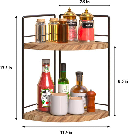 2 Tier Bathroom Counter Organizer,Bathroom Countertop Organizer, Wood Vanity Organizer Corner Shelf,Makeup Tray for Perfume Skincare Bedroom Kitchen Corner (2 Tier,Yellow)