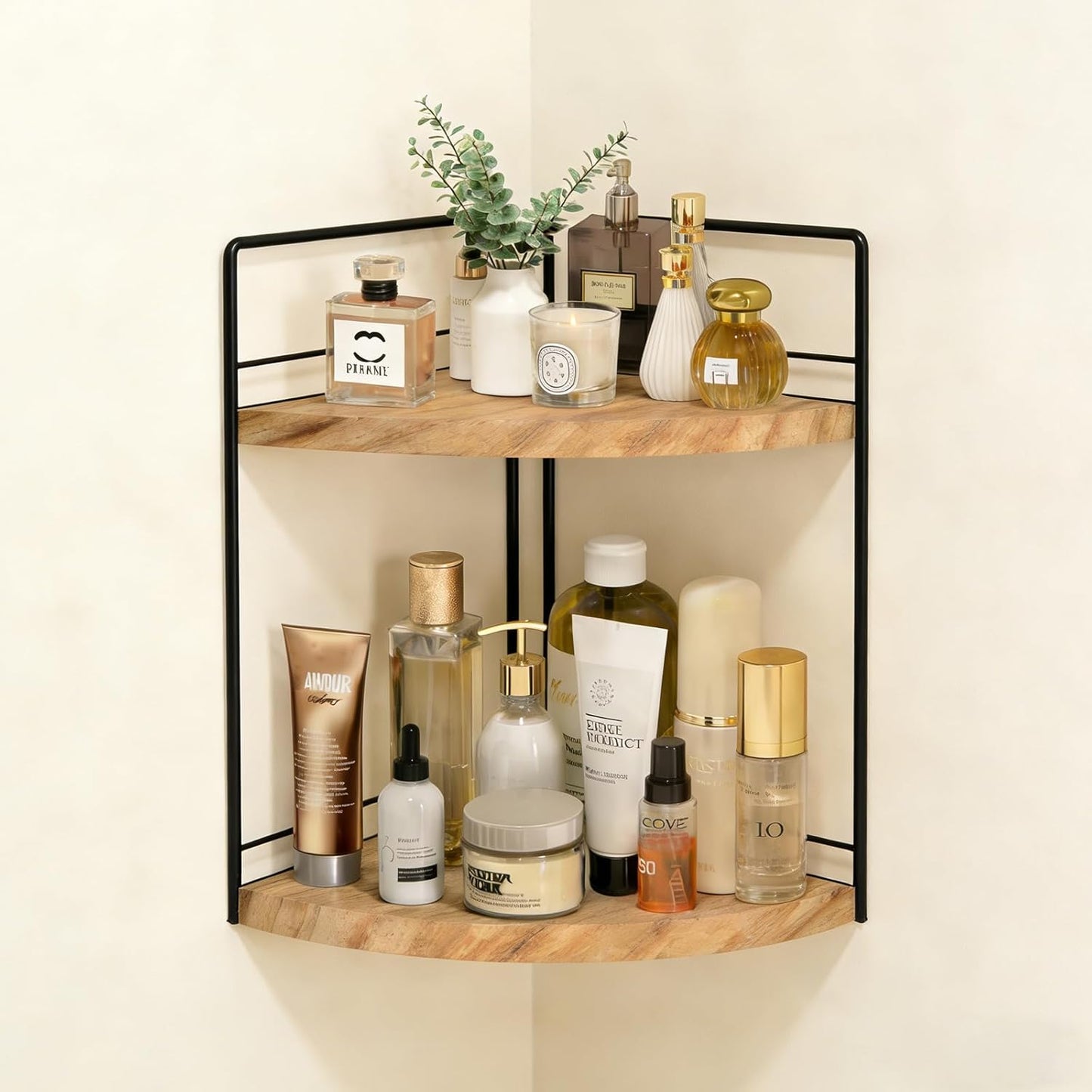 2 Tier Bathroom Counter Organizer,Bathroom Countertop Organizer, Wood Vanity Organizer Corner Shelf,Makeup Tray for Perfume Skincare Bedroom Kitchen Corner (2 Tier,Yellow)
