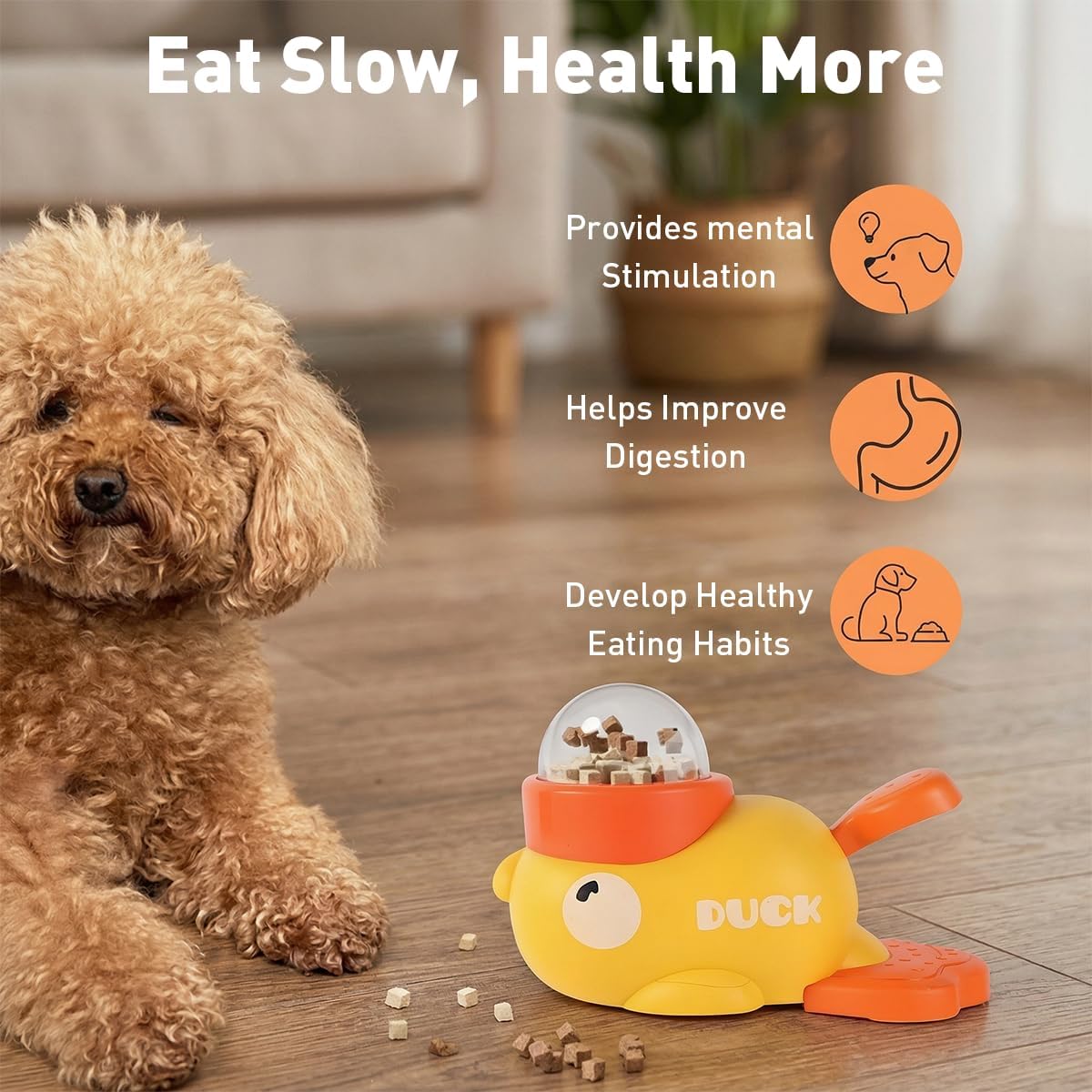 Duck Shaped Slow Feeder Dog Bowls & Cat Treat Dispenser Toy, Interactive Puzzle Feeder for IQ Training, Exercise and Enrichment for Small Pets, Yellow Duck Dog & Cat Puzzle Toy